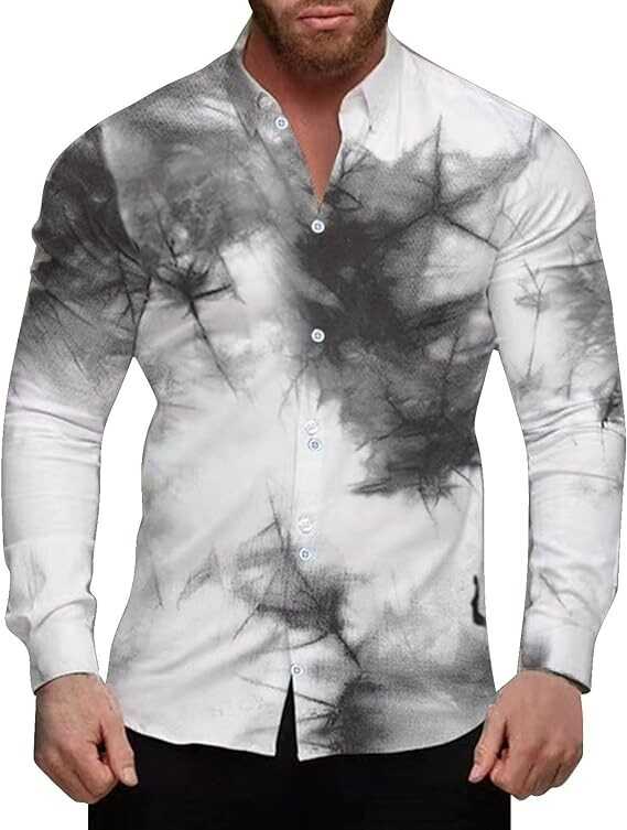 Hawaiian Shirts for Men Long Sleeve Funny Summer Tshirt Relaxed-Fit Loose Button Down Breathable Soft Ocean Pullover