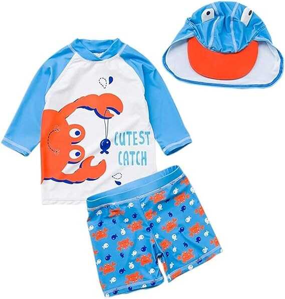 SGMWVB Baby and Toddler Boys' 3-Piece Swimsuit Set Kids Bathing Suit Swimwear with Hat Surfing Suit UPF 50+ FBA