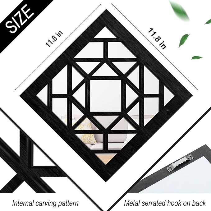 KOYILTD 2 PCS Square Wall Mirror,Rustic Farmhouse Wall Mirrors,12 inch Small Mirror Art (style1 Black)