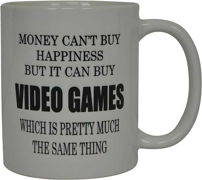 Rogue River Tactical Best Funny Coffee Mug Money Can't Buy Happiness But It Buys Video Games Gamer Video Games Novelty Cup Great Gift Idea For Men or Women