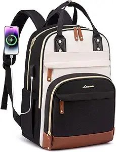 LOVEVOOK Backpack for Women, Fits 15.6 Inch Laptop Bag, Fashion Travel Work Anti-theft Bag, Business Computer Waterproof Backpack Purse, University Backpacks, Beige-Black-Brown