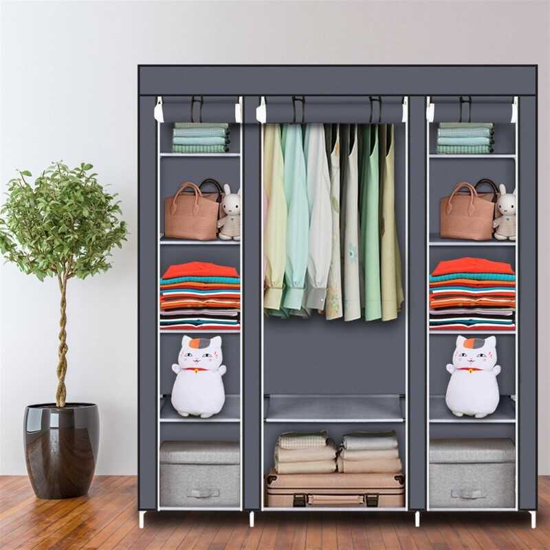 69" Portable Clothes Closet Wardrobe Storage Organizer with Non-Woven Fabric Qui