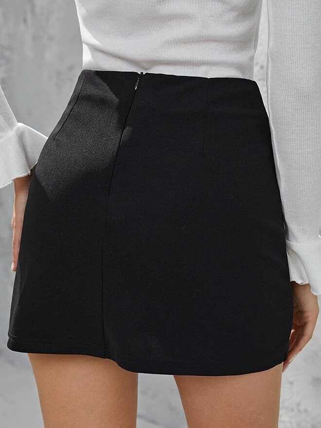 WDIRARA Women's High Waist Split Hem Skort Zip Back Plain Skirt Shorts