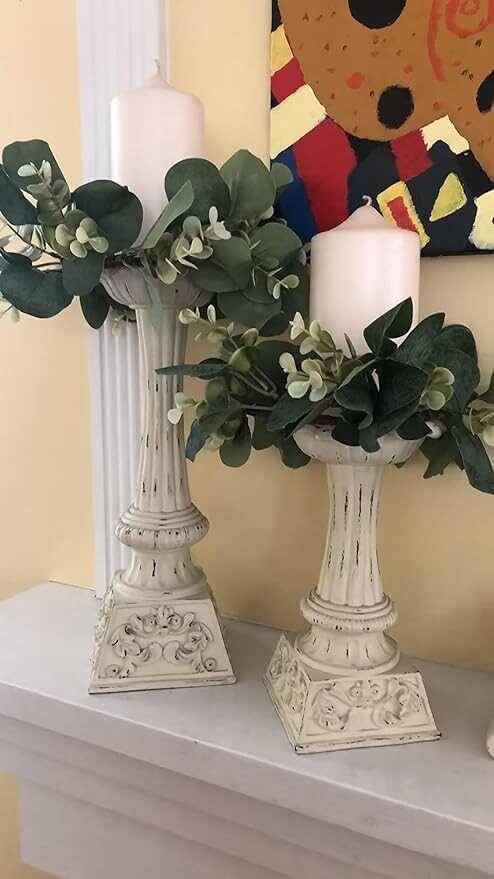 GRBAMBI Artificial Eucalyptus Leaves Wreaths - Eucalyptus Leaves Greenery Garland Farmhouse Wreath 9Inch for Kitchen Cabinet Dining Chairs Tabletop Decor (1)