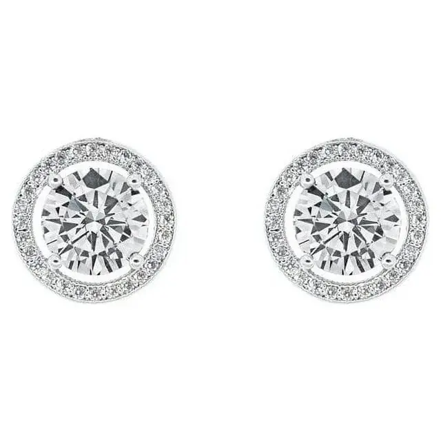 Cate & Chloe Ariel 18k White Gold Plated Silver Halo Stud Earrings | CZ Earrings for Women, Gift for Her