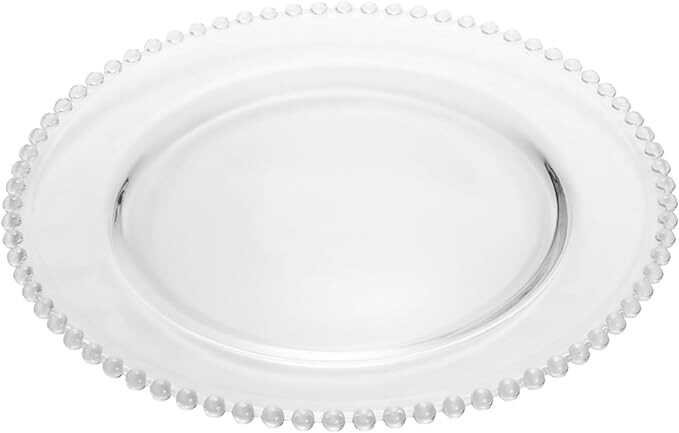 WOLFF - Set of 4 Pearl Beaded Crystal Charger Plates - Hosting Adornment, Dinner Accessories, Decorative Dish, Crystal Kitchen Utensils Set - Luxury Glasswear, Dish Set - Clear, 12.6 inches