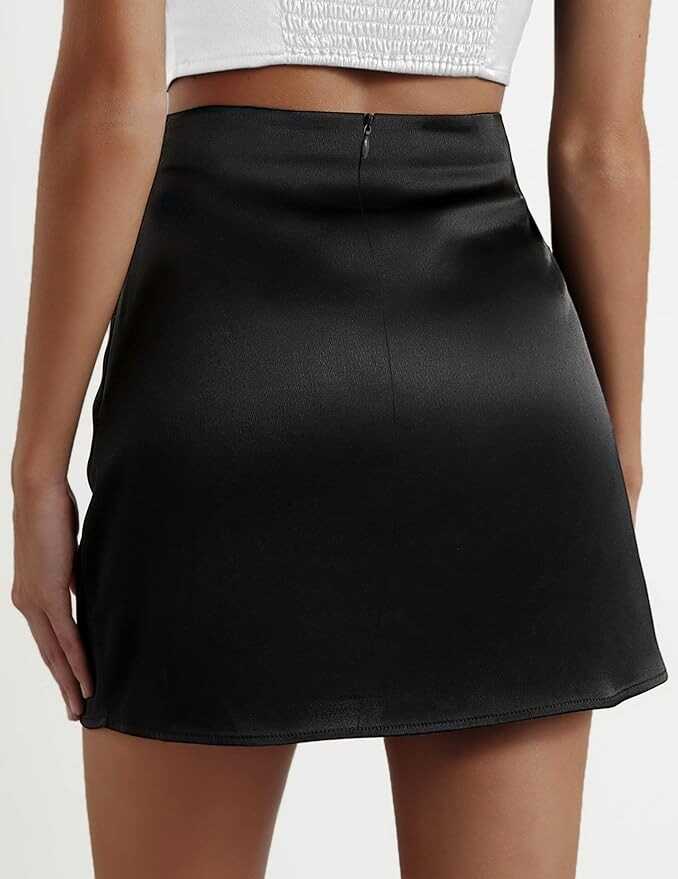 Zeagoo Women's Mini Skirts Casual High Waisted Stain Silk A-Line Zipper Summer Short Skirt Party Skirts