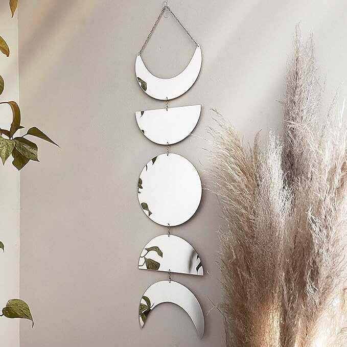 Moon Cycle Wall Decor | Acrylic Decorative Moon Phase Mirror Boho Wall Hanging | Bohemian Decor for Bedroom | Preppy Aesthetic Mirror Decorations for Living Room Moon Phases Art | Silver, Gold Decor