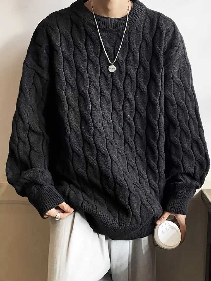 Plus Size Men's Casual Style Long-sleeved Crew Neck Sweater, Fashion Loose Slightly Stretch Comfortable Top For Big & Tall Guys