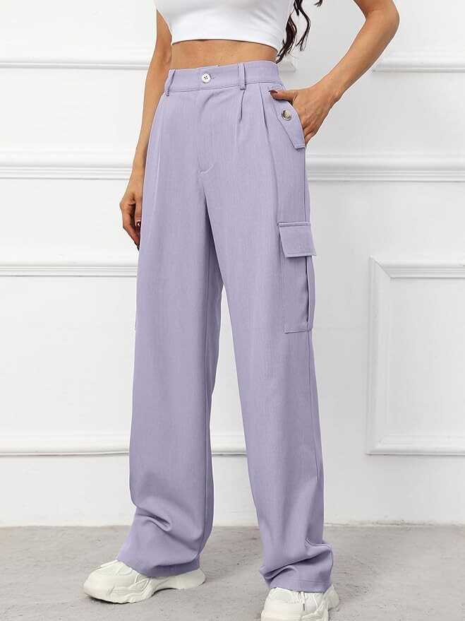 AusLook Women's Wide Leg Dress Pants with Pockets Lightweight High Waisted Adjustable Tie Knot Loose Lounge Trousers