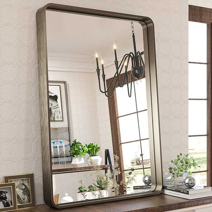 TETOTE Bronze Bathroom Mirror, 22 x 30 Inch Oil Rubbed Bronze Wall Mounted Modern Framed Brushed Champagne Bronze Metal Frame Vanity Mirror for Living Room (Horizontal/Vertical)