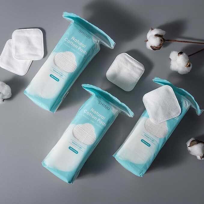 SHINO Natural Square Cotton Pads, Biodegradable Pads, Makeup Remover Pads for Sensitive Skin - Beauty, Personal Care, Baby Care & Daily Cosmetics (3 Pack)