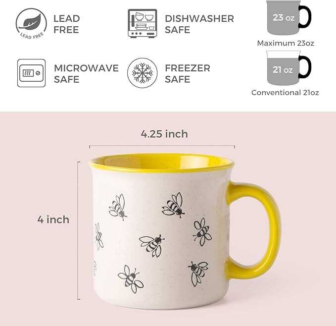 AmorArc 22 OZ Large Ceramic Coffee Mugs, Oversized Soup Cups With Big Handle for Men Women Dad Mom, Big Mug With Textured Bees Patterns for Office & Home -Microwave Safe, 2 Pcs