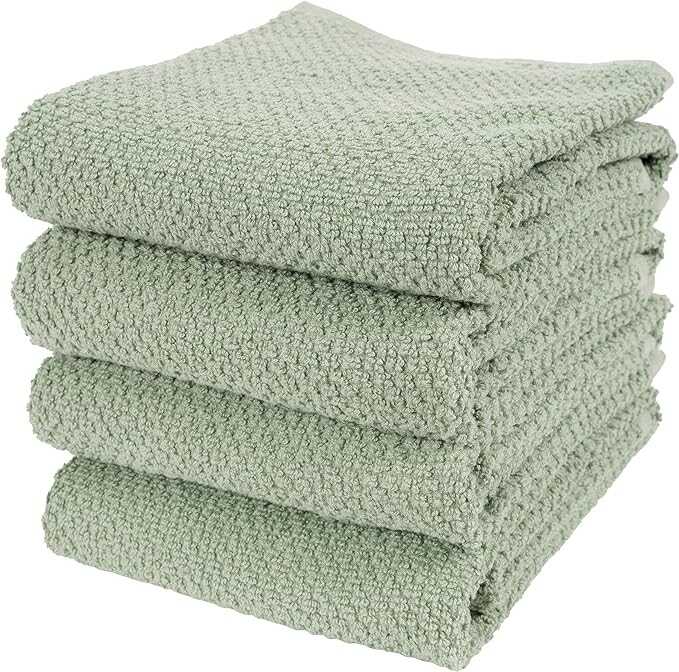 KAF Home Deluxe Popcorn Terry Kitchen Towels, Cotton Kitchen Dish Towels, Set of 4, French Green