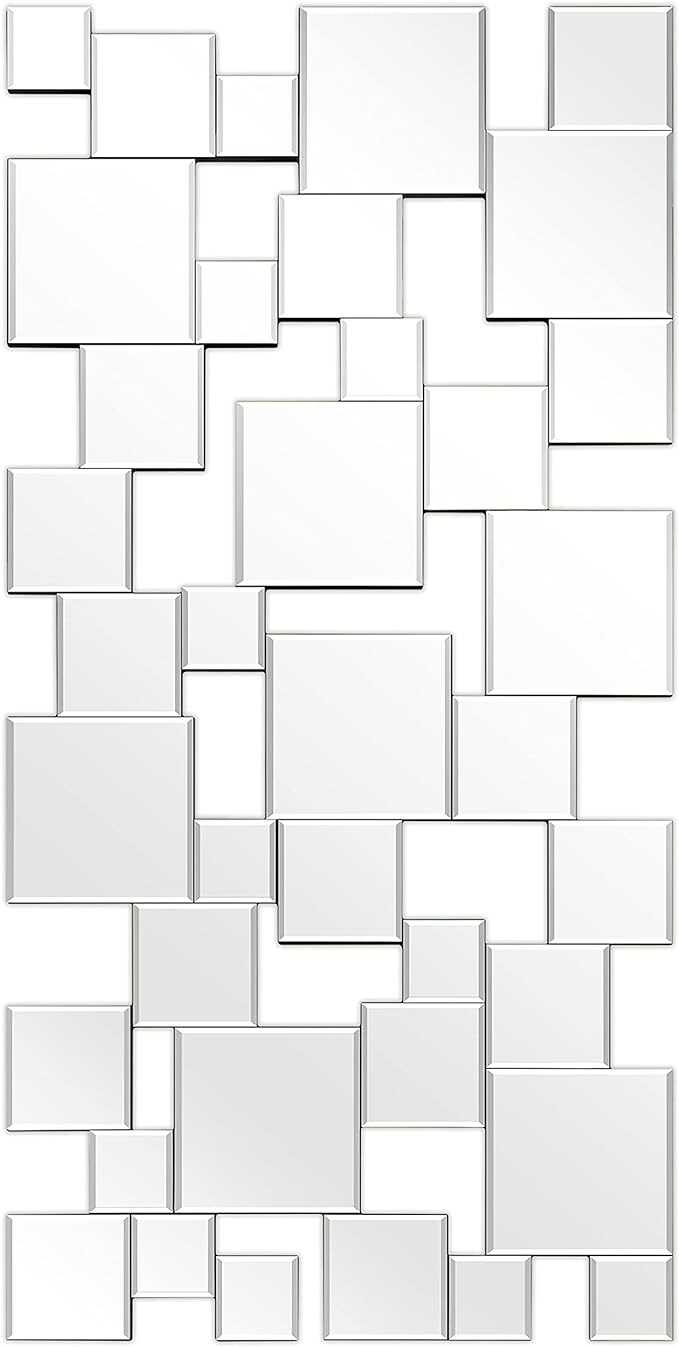 Empire Art Direct Elegant Cluster Wall, 0.25"-Beveled Squares Modern Mirror for Bathroom,Vanity,Bedroom,Ready to Hang, 24" x 48", Clear