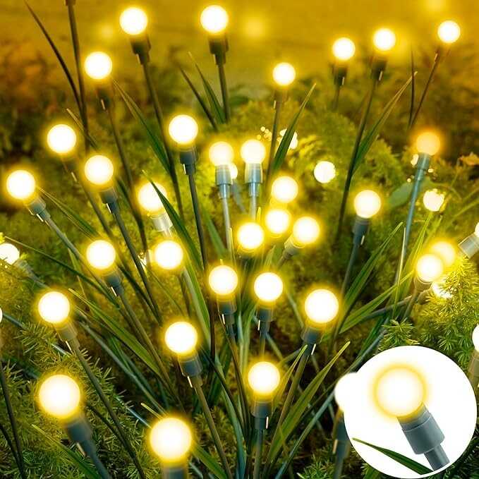 Inkhut Solar Lights for Outside, Upgrated Solar Garden Lights with Leaves, 2 Pack Outdoor Solar Lights for Yard/Garden, IP65 Waterproof Swaying Light, High Flexibility, Warm White(Leaf, 8Bulbs*2Pack)