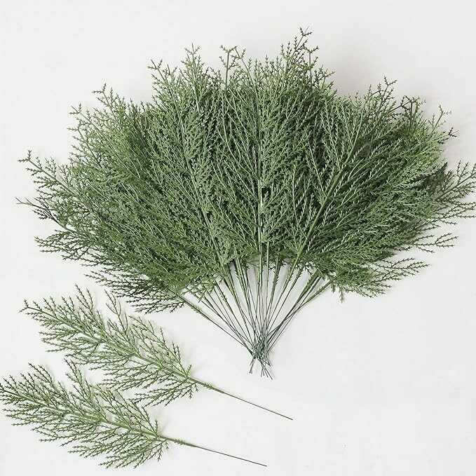 mizii 35Pcs Artificial Pine Branches Green Plants Fake Pine Needles DIY Accessories Greenery Decoration for Garland Wreath Crafts Christmas Embellishing and Home Garden Decor (Green)