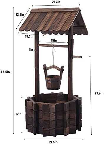 Notume Wooden Wishing Wells for Outdoors with Hanging Bucket, Wishing Well Planters Rustic Style Patio Garden Ornamental, Brown
