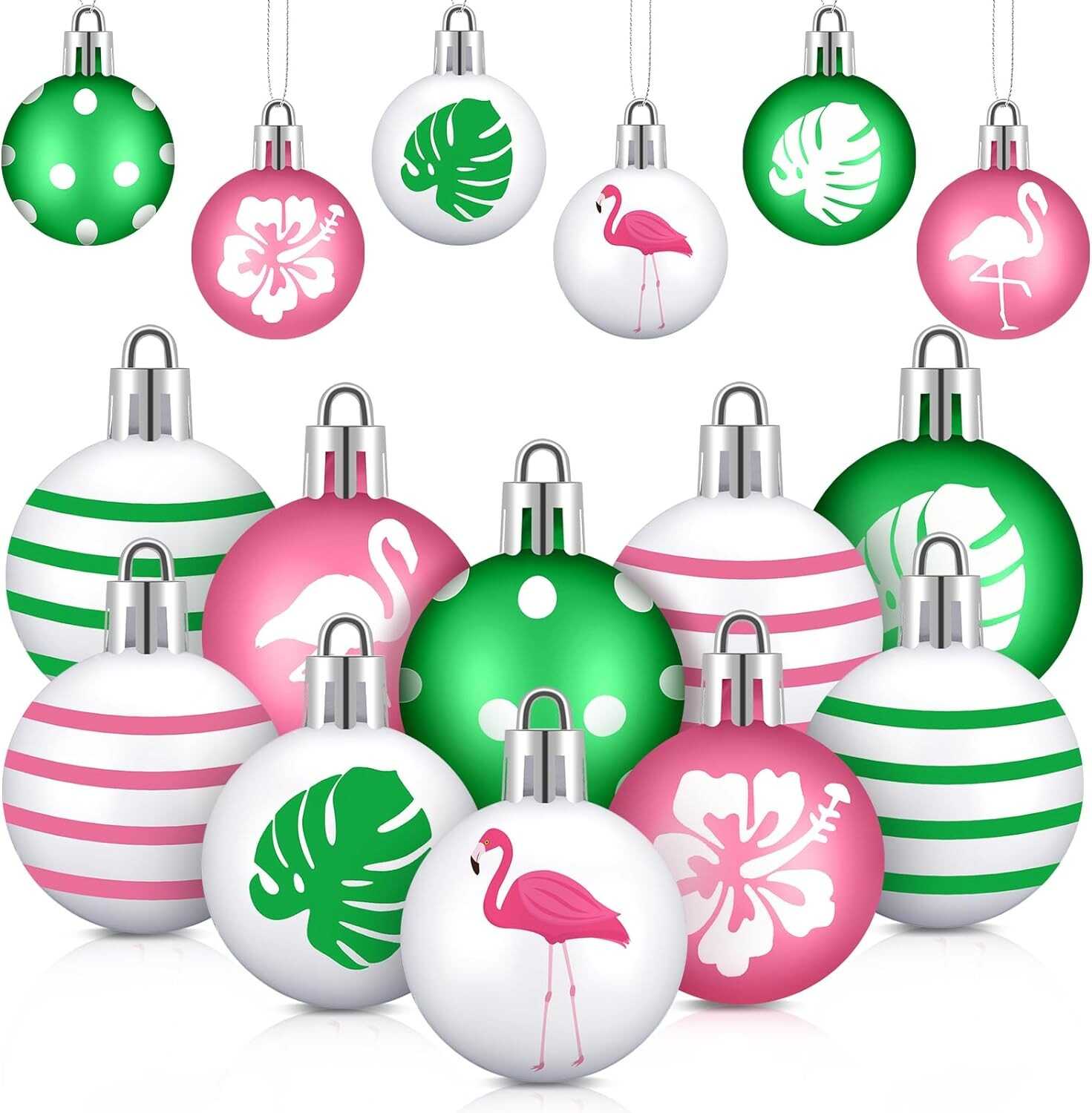 Barydat 24 Pcs Summer Balls Ornaments Hanging Summer Ornaments Summer Tree Decorations for Holiday Tropical Party Wedding Baby Shower Decorative Supplies (Summer Flamingo)