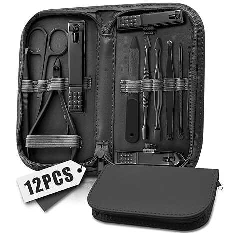 Manicure Set Nail Clipper Kit Pedicure Manicure Kit 12 In 1 Professional Pedicure Set Women Mens Personal Care Set with Travel Case Black