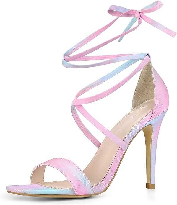 Allegra K Women's Tie Dye Lace Up Stiletto Heel Sandals