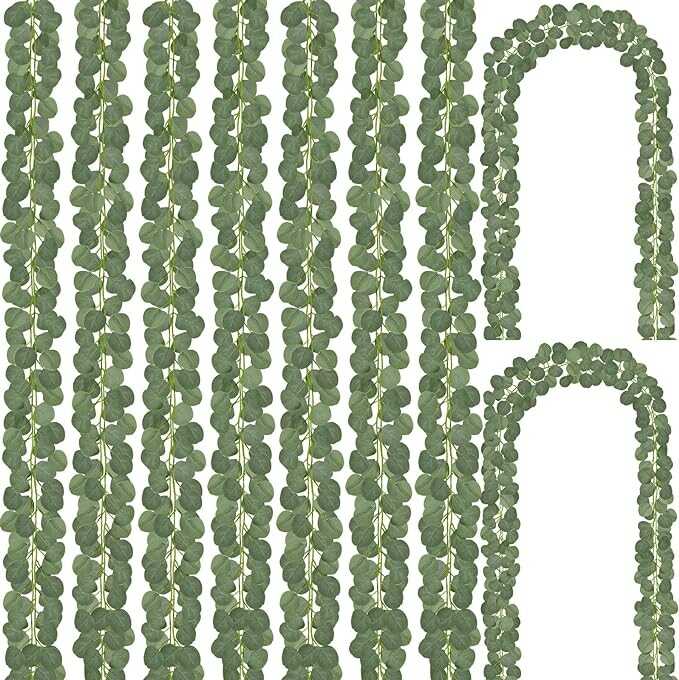 CQURE 48Pcs Eucalyptus Garland,Artificial Eucalyptus Leaves Table Greenery Garland Wreath Vines for Wedding Party Table Bedroom Wall Room Decor