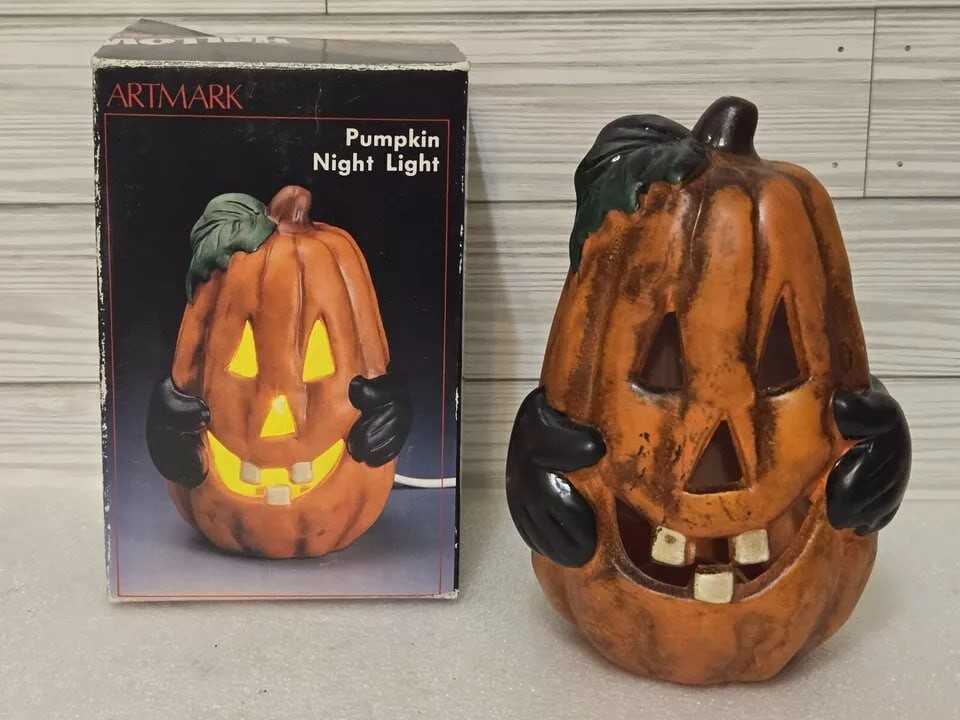*RARE* VINTAGE Ceramic JACK O LANTERN HALLOWEEN LIGHT 9'' Pumpkin