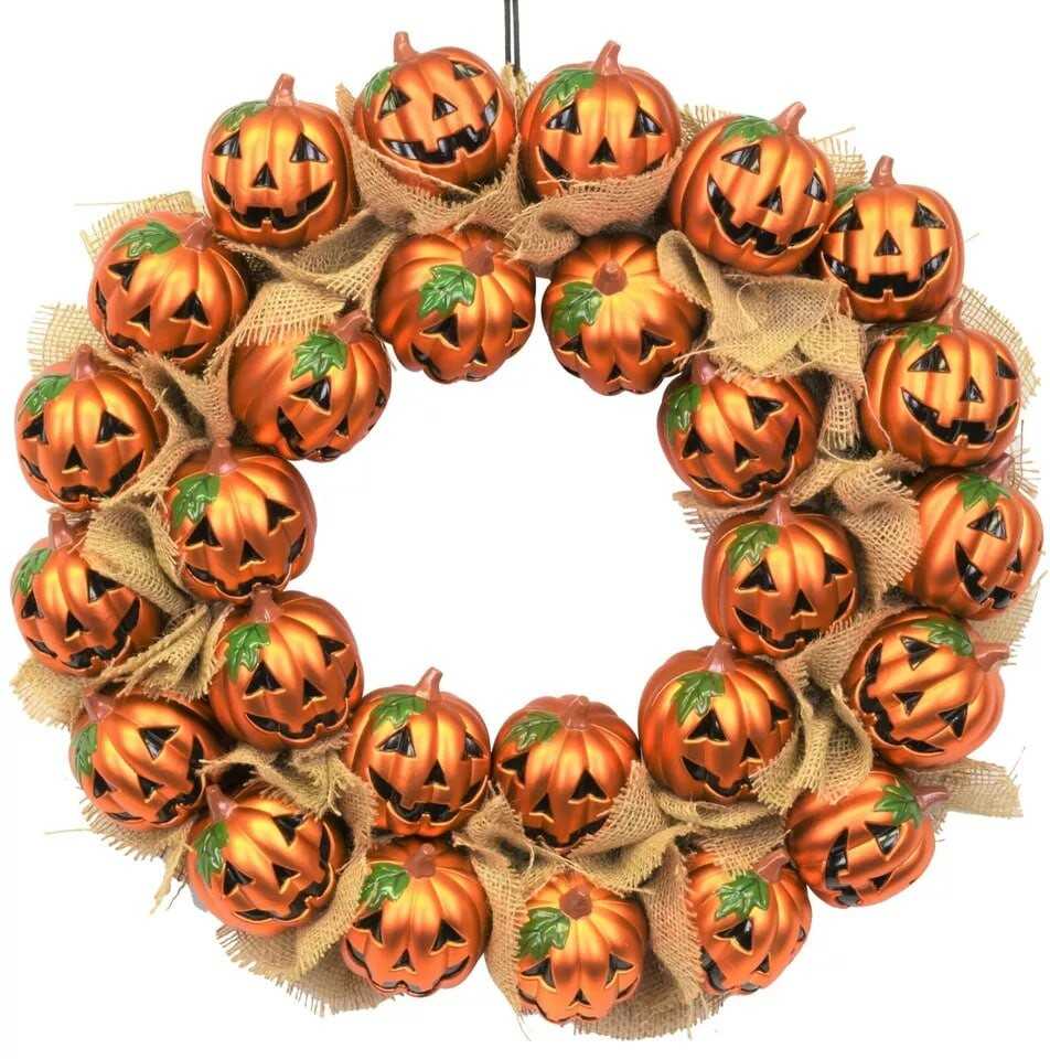 Tree Buddees Jack-O-Lantern Pumpkin Halloween Wreath Decoration for Front Door