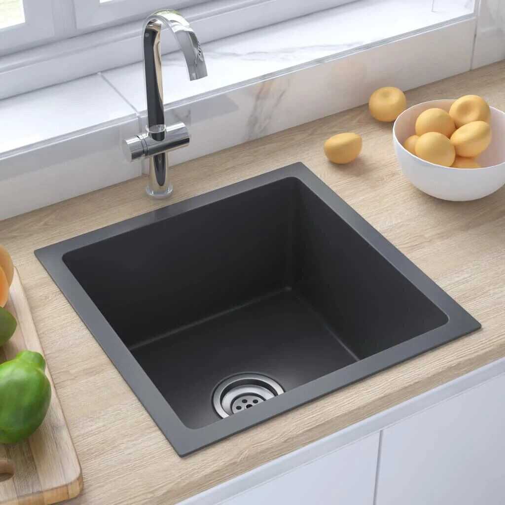 15.7" Handmade Kitchen Sink Undermount Drop-in Single Bowl Stainless Steel Black