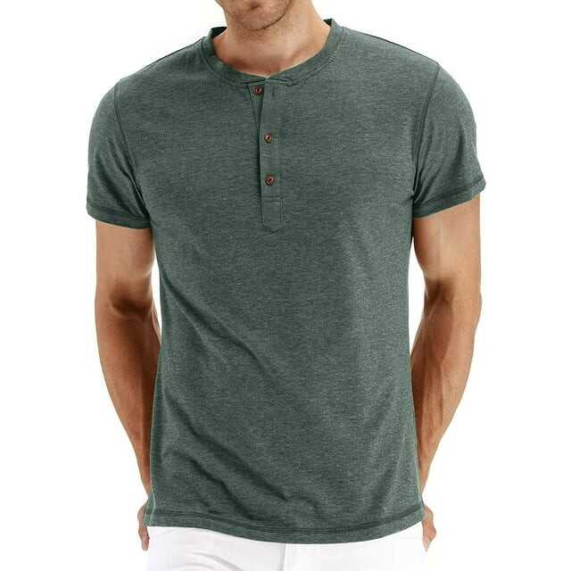 JWD Mens Henley Short Sleeve T-Shirt Cotton Casual Shirt Mens Shirts