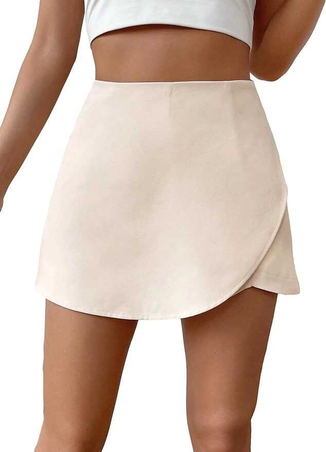 Floerns Women's Casual Solid High Waist Split Wrap Front Summer Short Skorts Skirts