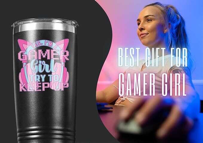Onebttl Gamer Gifts for Girl, Gaming Mug 20oz Stainless Steel Tumbler, Yes I'm A Gamer Girl Try To Keep Up