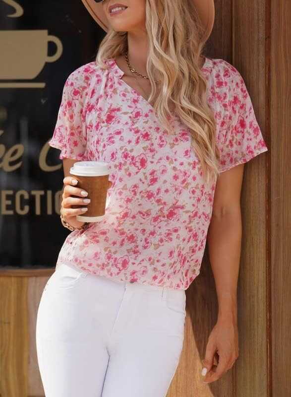 Dokotoo Women's Casual Boho Floral Print V Neck Long Sleeve T Shirt Blouses