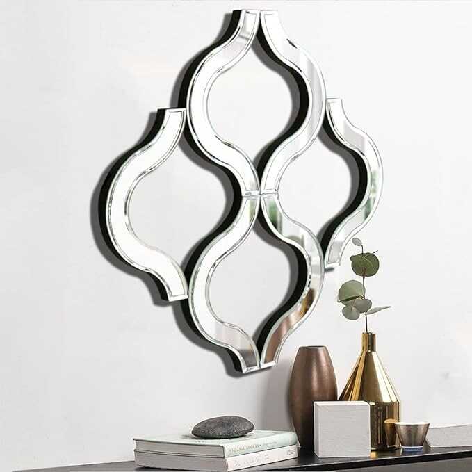 DMDFIRST Arc-Shaped Decorative Wall Mirror Silver Color 14.75”x14.75”, Exquisite Bevelled Gorgeous Glam Accent Decor Unique Modern Fashion Hand Craft Decor Chic Mirror