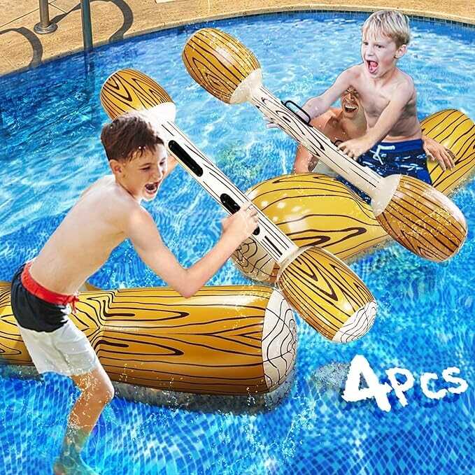 TURNMEON 4 Pcs Battle Log Rafts Pool Games for 2 Players Inflatable Pool Toys for Adults Kids Family Pool Fighting Float Row Toys for Summer Pool Party Water Sport Outdoor Beach Pool Game (49 x 10 In)