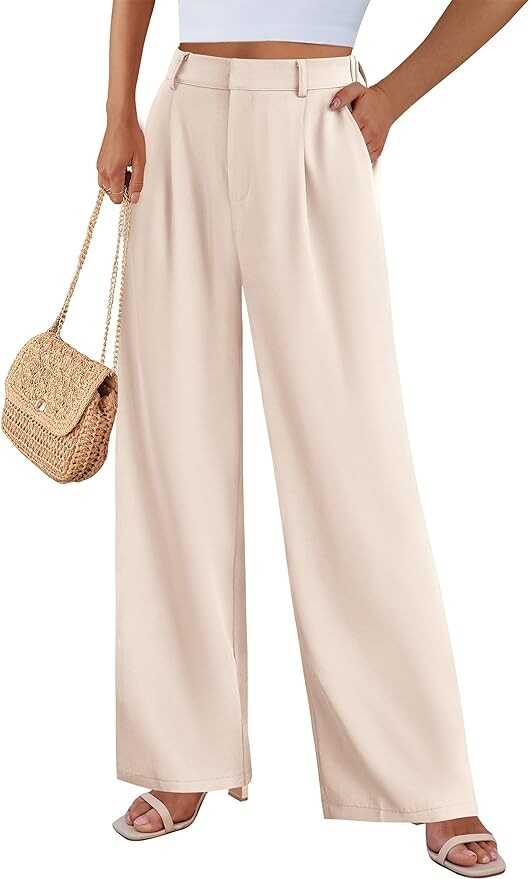 Pretty Garden Womens Causal Wide Leg Pants High Elastic Waisted Long Work Office Suit Pants