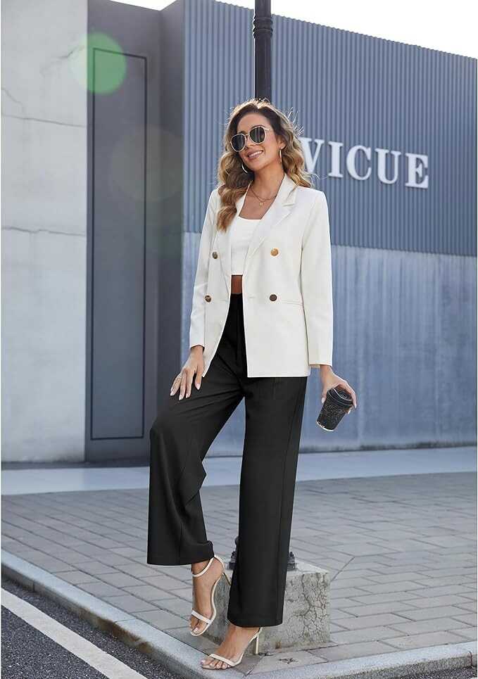 CZYINXIAN Women's Casual Business Work Wide Leg Pants Flowy High Waisted Suit Pants with Pockets
