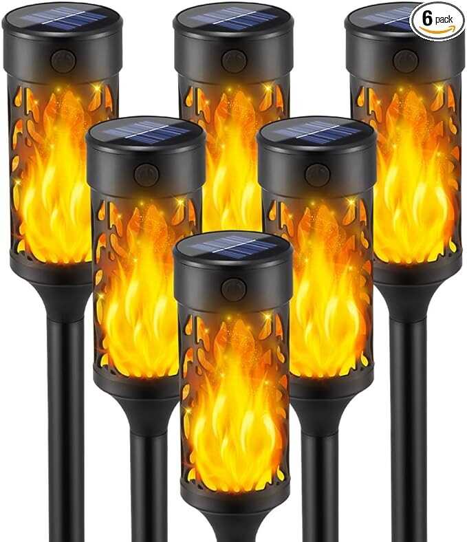 6Pcs Solar Lights Outdoor Waterproof, Solar Tiki Torches with Flickering Flame, Solar Lights for Outside Decor, Solar Powered Outdoor Lights for Yard, LED Solar Garden Lights for Pathway Garden Decor