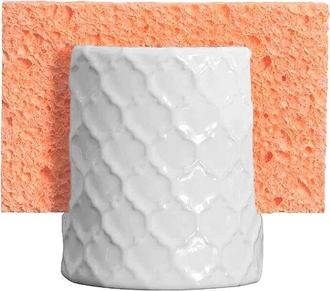 Sponge Holder for Kitchen Sink - Rustic Farmhouse Home Kitchen Decor - White Ceramic