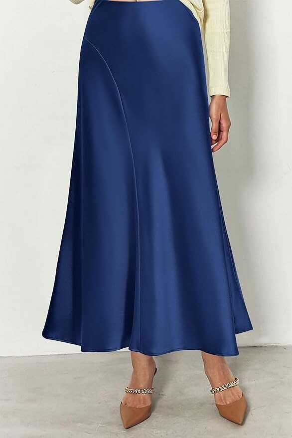 Pretty Garden Womens Midi Skirts Summer High Waisted Ruffle A Line Satin Mermaid Skirt