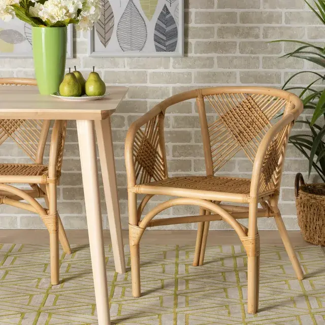 bali & pari Kagama Modern Bohemian Natural Brown Rattan Dining Chair