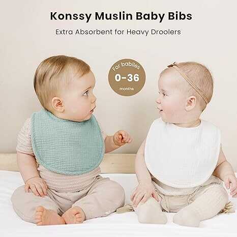 Konssy Muslin Baby Bibs 8 Pack Bandana Drool Bibs Cotton for Unisex Boys Girls, 8 Solid Colors Set for Teething and Drooling