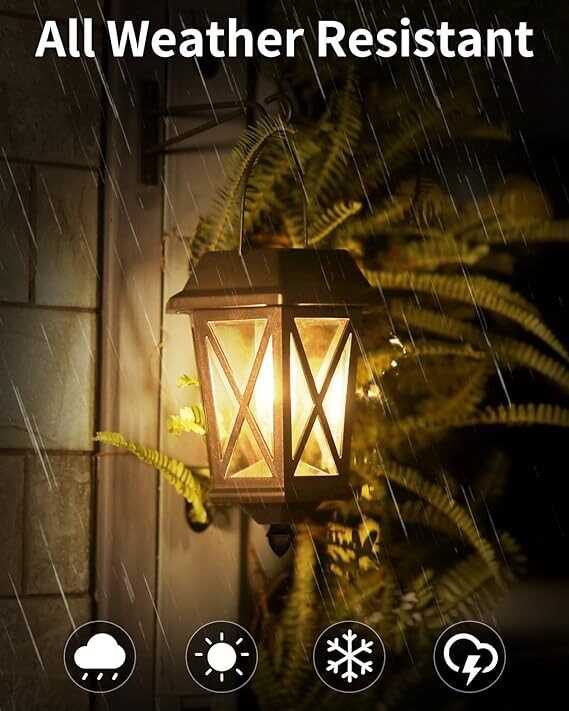 TEKLAPS Solar Lantern Outdoor Hanging Solar Lights, Waterproof Metal Solar Lights Outdoor with Clear Glass, LED Solar Powered Lights Wall Mount for Yard Garden Wall Outdoor, Black - 2 Pack