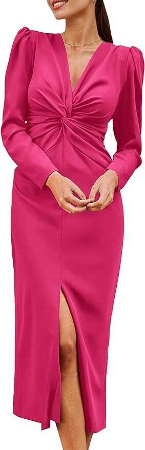 Pretty Garden Womens Long Puff Sleeve Maxi Dresses V Neck Twist Front Dress With Slit