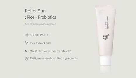 Relief Sun Organic Sunscreen SPF50,+PA++++ Rice and Probiotics | Korean Skin Care Solution for All Skin Types | Nourishing Skin Protection and UV Defense
