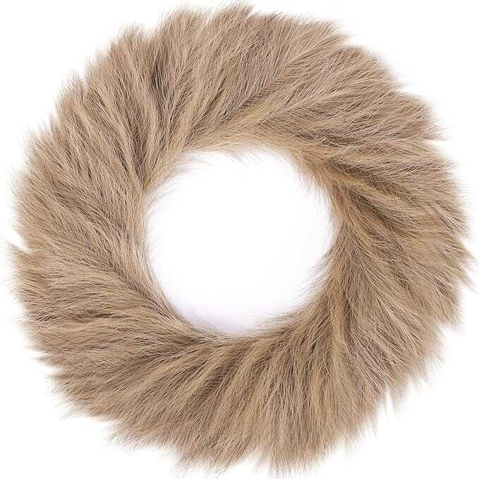 Ureymx 24'' Pampas Grass Wreath, Pampas Wreath, Boho Wreath, Artificial Pampas Wreath for All Seasons, Boho Wall Decor, Farmhouse Pampas Grass Garland (Light Brown, 1)
