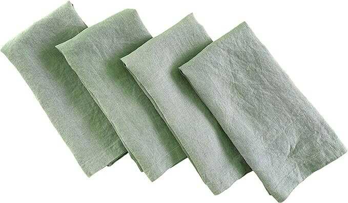 Linen Napkins – 100% French Flax – Stonewashed Pure Linen Cloth Napkins – Mitered Corners – Set of 4 (Sage Green) Visit the Eight Owls Store