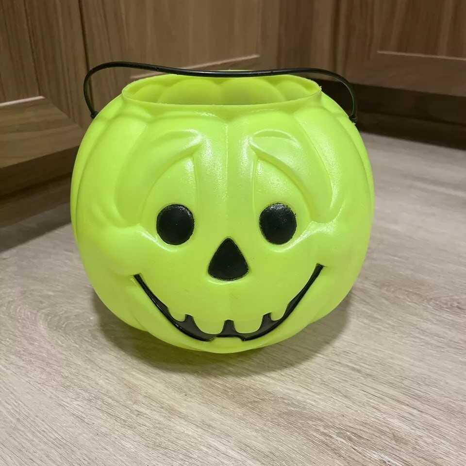 NEON GREEN VTG Halloween Jack o' Lantern Pumpkin Bucket Blow Mold General Foam