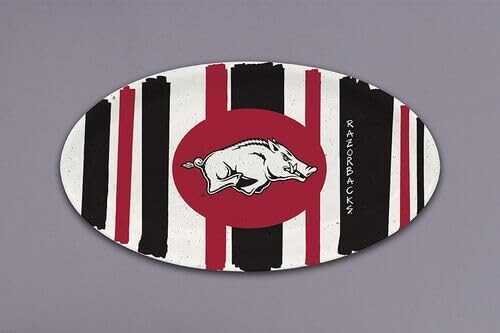 Magnolia Lane University of Arkansas Oval Striped Plate, 12.25-inch Length, Kitchen Accessories