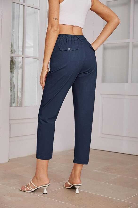 GRACE KARIN Women's Cropped Work Pants High Waisted Business Casual Tapered Leg Trousers with Pockets